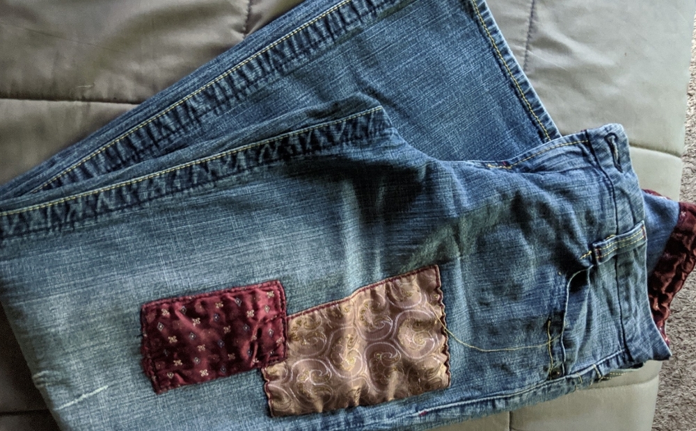 Patched blue jeans